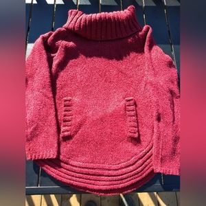 Cynthia Rowley Burgundy Turtleneck Sweater, Size Large, 50% Wool, Rounde…